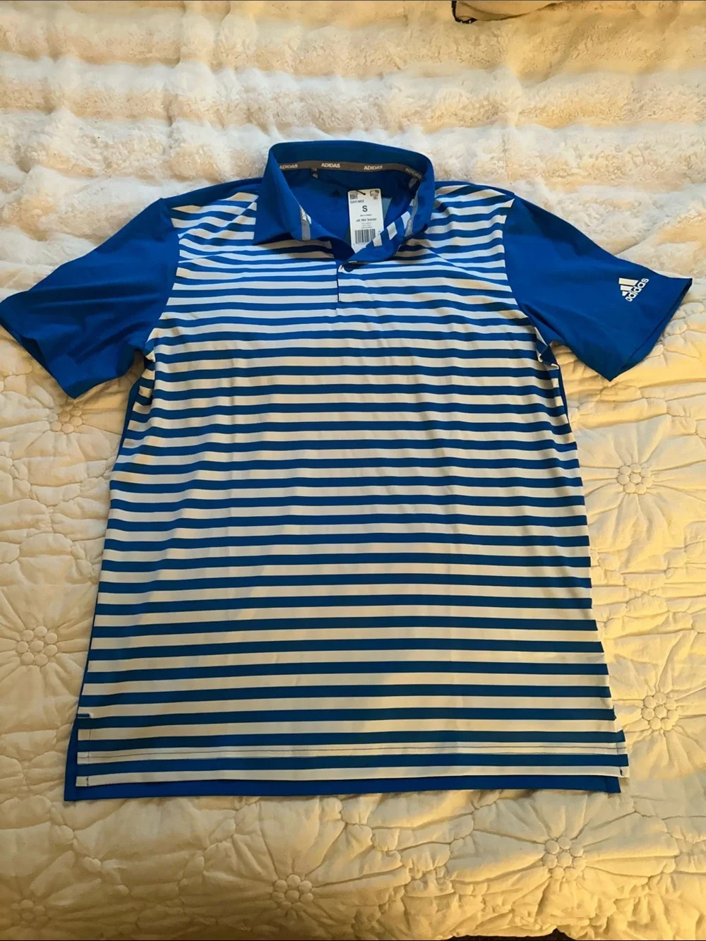 adidas Blue and White Striped Polo Shirt